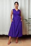 Buy_Shiori_Purple Cotton Silk Plain V Neck Wrap Draped Dress _at_Aza_Fashions