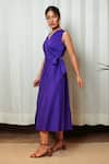 Shop_Shiori_Purple Cotton Silk Plain V Neck Wrap Draped Dress _at_Aza_Fashions