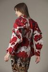 Alpona Designs_Pink Pure Satin Hibiscus Print Puff Sleeve Jacket_Online_at_Aza_Fashions