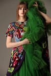 Buy_ALPONA DESIGNS BY SOHAM ACHARYA_Green Pure Satin Embroidered Mantis Round Print Flared Dress _Online_at_Aza_Fashions