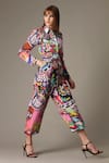 ALPONA DESIGNS BY SOHAM ACHARYA_Multi Color Pure Cotton Printed Humming Bird Shirt Collar Jumpsuit _Online_at_Aza_Fashions