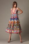 ALPONA DESIGNS BY SOHAM ACHARYA_Multi Color Italian Muslin Printed Folk Plunge V Neck Sleeveless Dress _Online_at_Aza_Fashions