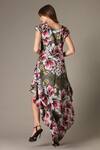 Shop_Alpona Designs By Soham Acharya_Grey Cotton Floral Round Print High Low Dress _at_Aza_Fashions