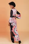 Shop_Alpona Designs By Soham Acharya_Black Viscose Satin Folk Round Print Bell Sleeve Gown _at_Aza_Fashions