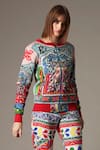 Alpona Designs By Soham Acharya_Multi Color Modal Satin Folk Round Print Quilted Jacket _Online_at_Aza_Fashions