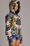 Alpona Designs By Soham Acharya_Multi Color Pure Cotton Civilised Tiger Print V Neck Hoodie _Online_at_Aza_Fashions