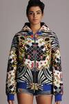 Buy_Alpona Designs By Soham Acharya_Multi Color Pure Cotton Civilised Tiger Print V Neck Hoodie _Online_at_Aza_Fashions
