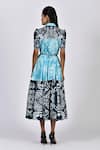 Shop_Alpona Designs By Soham Acharya_Blue Rayon Cotton Ocean Spread Collar Print Tiered Shirt Dress _at_Aza_Fashions