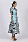 Alpona Designs By Soham Acharya_Blue Rayon Cotton Ocean Spread Collar Print Tiered Shirt Dress _Online_at_Aza_Fashions