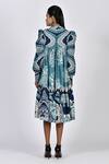 Shop_Alpona Designs By Soham Acharya_Blue Rayon Cotton Ocean Shirt Collar Print Puff Sleeve Dress _at_Aza_Fashions