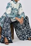 Alpona Designs By Soham Acharya_Blue Rayon Cotton Ocean Print Culottes _Online_at_Aza_Fashions