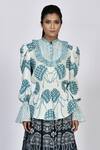 Buy_Alpona Designs By Soham Acharya_White Rayon Cotton Ocean Mandarin Collar Print Top _at_Aza_Fashions
