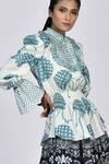 Buy_Alpona Designs By Soham Acharya_White Rayon Cotton Ocean Mandarin Collar Print Top _Online_at_Aza_Fashions