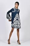 Buy_Alpona Designs By Soham Acharya_Blue Rayon Cotton Ocean Peter Pan Print Puff Sleeve Tunic Dress _at_Aza_Fashions
