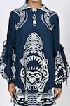 Buy_Alpona Designs By Soham Acharya_Blue Rayon Cotton Ocean Peter Pan Print Puff Sleeve Tunic Dress _Online_at_Aza_Fashions