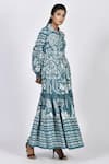 Alpona Designs By Soham Acharya_Blue Rayon Cotton Ocean Peter Pan Print Puff Sleeve Dress _Online_at_Aza_Fashions