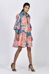 Buy_Alpona Designs By Soham Acharya_Blue Rayon Cotton Ocean Shirt Collar Print Puff Sleeve Tunic Dress _at_Aza_Fashions