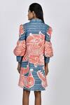Shop_Alpona Designs By Soham Acharya_Blue Rayon Cotton Ocean Shirt Collar Print Puff Sleeve Tunic Dress _at_Aza_Fashions