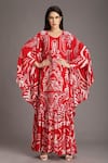 Buy_Alpona Designs By Soham Acharya_Red Natural Crepe Ocean Round Print Kaftan Dress _at_Aza_Fashions