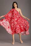 Alpona Designs_Red Natural Crepe Ocean Print One Shoulder Dress_Online_at_Aza_Fashions