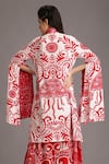 Shop_Alpona Designs By Soham Acharya_Red Rayon Cotton Ocean Shawl Collar Print Split Sleeve Jacket _at_Aza_Fashions