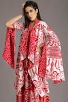 Alpona Designs By Soham Acharya_Red Rayon Cotton Ocean Shawl Collar Print Split Sleeve Jacket _Online_at_Aza_Fashions