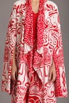 Buy_Alpona Designs By Soham Acharya_Red Rayon Cotton Ocean Shawl Collar Print Split Sleeve Jacket _Online_at_Aza_Fashions