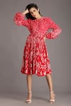Buy Alpona Designs By Soham Acharya Red Rayon Cotton Ocean Peter Pan Print Puff Sleeve Dress at Aza Fashions Buy_Alpona Designs By Soham Acharya_Red Rayon Cotton Ocean Peter Pan Print Puff Sleeve Dress _at_Aza_Fashions