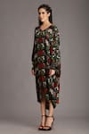 Alpona Designs By Soham Acharya_Green Natural Crepe Grasshopper V Neck Print Flared Sleeve Dress _Online_at_Aza_Fashions