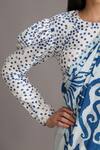 Buy_Alpona Designs By Soham Acharya_White Viscose Dupion Printed Polka Round Puff Sleeve Blouse _Online_at_Aza_Fashions