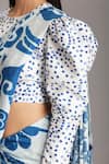 Shop_Alpona Designs By Soham Acharya_White Viscose Dupion Printed Polka Round Puff Sleeve Blouse _Online_at_Aza_Fashions