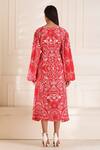 Shop_Alpona Designs By Soham Acharya_Red Rayon Cotton Ocean V Neck Print Flared Sleeve Dress _at_Aza_Fashions