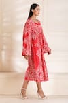 Alpona Designs By Soham Acharya_Red Rayon Cotton Ocean V Neck Print Flared Sleeve Dress _Online_at_Aza_Fashions