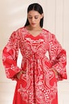 Buy_Alpona Designs By Soham Acharya_Red Rayon Cotton Ocean V Neck Print Flared Sleeve Dress _Online_at_Aza_Fashions