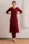 Buy_Sunoh Studio_Red Viscose Sadka Solid Kurta And Pant Set_at_Aza_Fashions