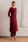 Sunoh Studio_Red Viscose Sadka Solid Kurta And Pant Set_Online_at_Aza_Fashions