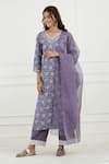 Buy_Tashee_Purple Cotton Printed Floral V Neck Kurta Set  _at_Aza_Fashions