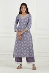 Buy_Tashee_Purple Cotton Printed Floral V Neck Kurta Set  _Online_at_Aza_Fashions