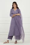 Buy_Tashee_Purple Cotton Printed Floral V Neck Kurta Set  _at_Aza_Fashions