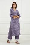 Tashee_Purple Cotton Printed Floral V Neck Kurta Set  _Online_at_Aza_Fashions