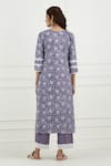 Shop_Tashee_Purple Cotton Printed Floral Notched Kurta Set  _at_Aza_Fashions