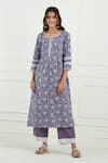 Buy_Tashee_Purple Cotton Printed Floral Notched Kurta Set  _Online_at_Aza_Fashions