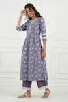 Shop_Tashee_Purple Cotton Printed Floral Notched Kurta Set  _Online_at_Aza_Fashions