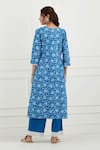 Shop_Tashee_Blue Cotton Printed Floral V Neck Kurta Set  _at_Aza_Fashions