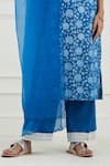 Tashee_Blue Cotton Printed Floral V Neck Kurta Set  _at_Aza_Fashions