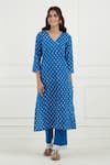 Buy_Tashee_Blue Cotton Printed Floral V Neck Kurta Set  _Online_at_Aza_Fashions