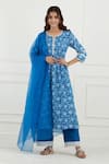 Buy_Tashee_Blue Cotton Printed Floral Notched Kurta Set  _at_Aza_Fashions