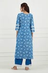 Shop_Tashee_Blue Cotton Printed Floral Notched Kurta Set  _at_Aza_Fashions