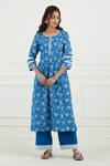 Buy_Tashee_Blue Cotton Printed Floral Notched Kurta Set  _Online_at_Aza_Fashions