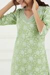 Shop_Tashee_Green Cotton Printed Floral V Neck Kurta Set  _Online_at_Aza_Fashions